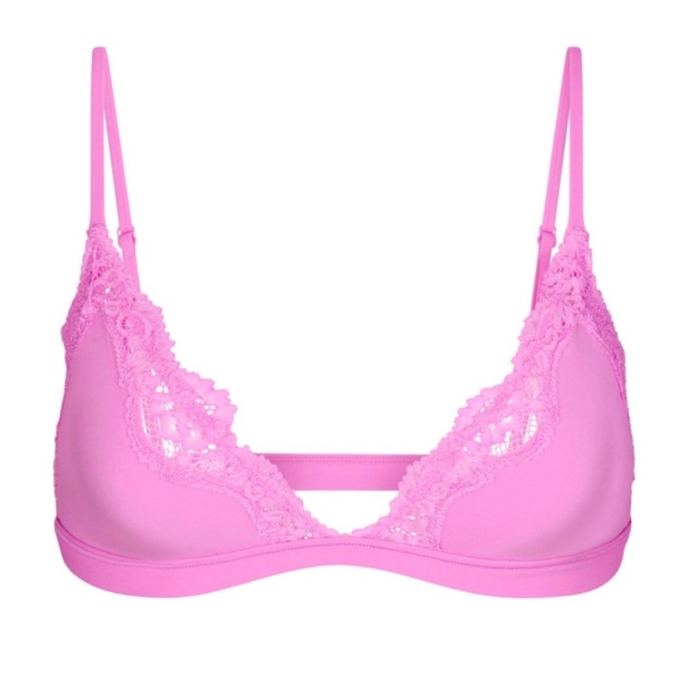 SKIMS Lace Triangle Bralette in “Neon Orchid” (Lavender-Pink)